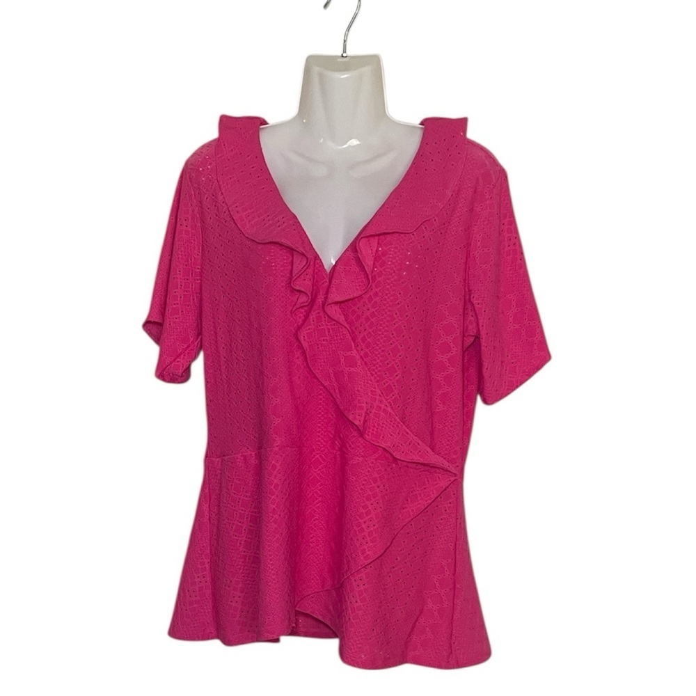 MICHAEL Michael Kors Fuchsia Ruffled Peplum Wrap Blouse sz L